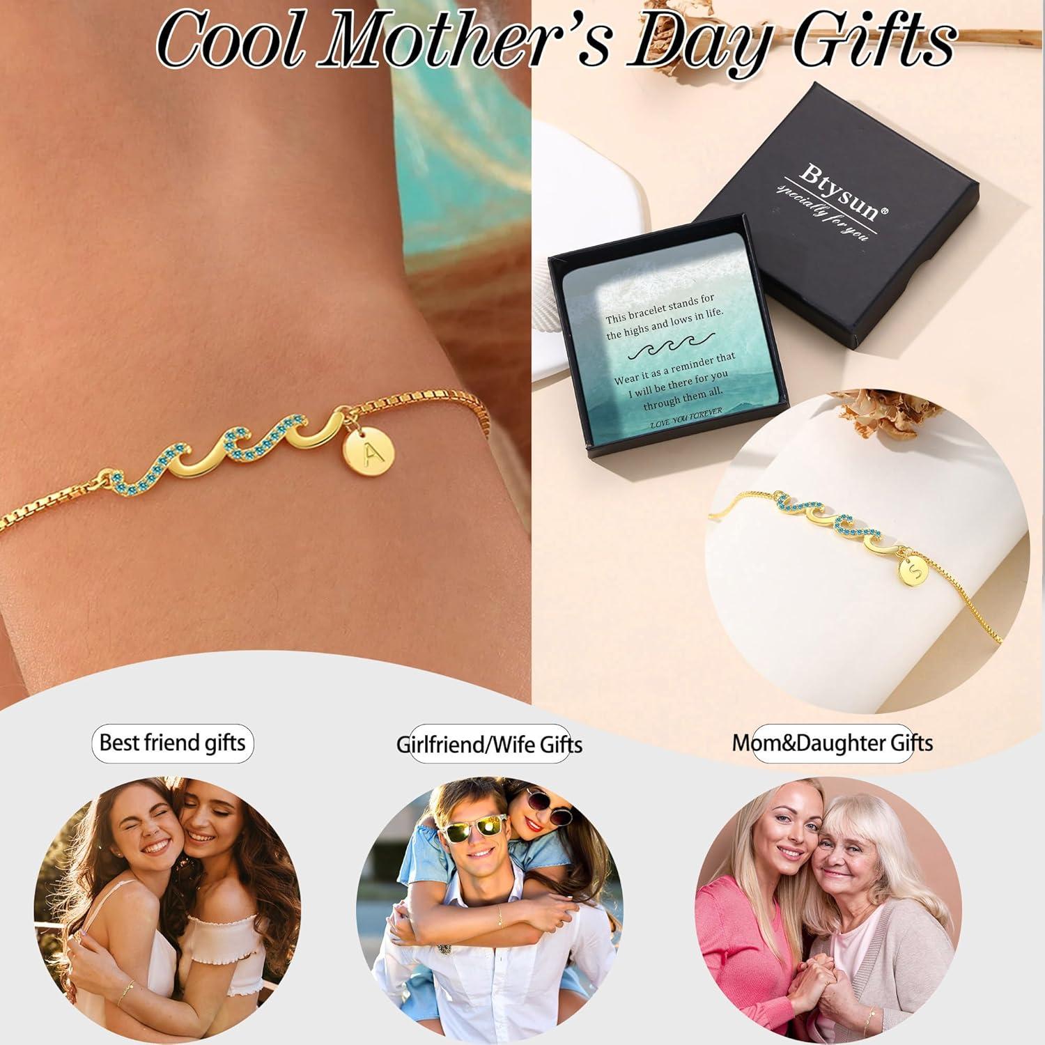 imageBtysun Gold Bracelets for Women Non Tarnish Christmas Stocking Stuffers Initial Bracelets for Women Mom Gifts Wave Bracelet Grandma Graduation Gifts for Her 2026 Daughter Letter AZ Birthday Jewelry24XMom