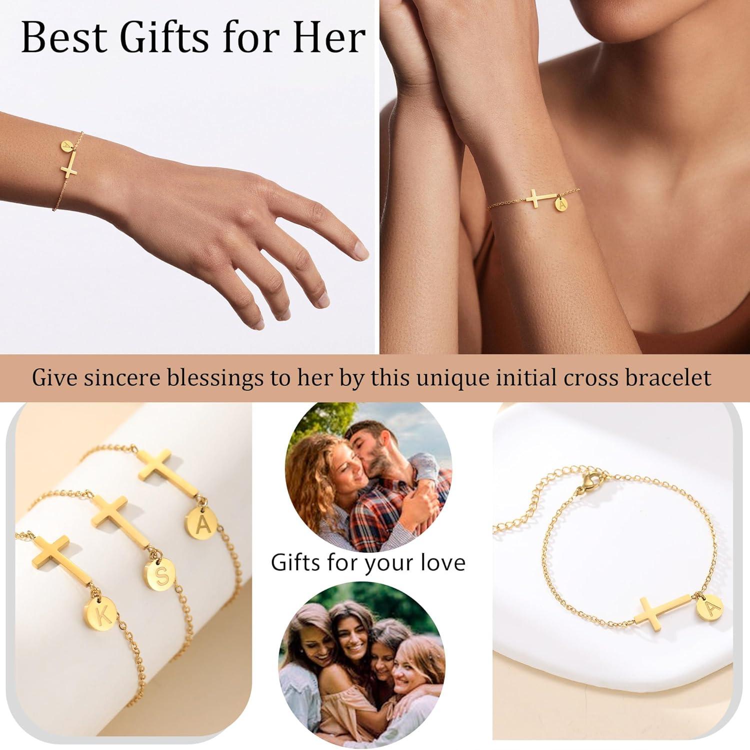 imageValentines Day Gifts for Her Cross Bracelet for Women Easter Basket Stuffers for Teens Gold Initial BraceletsChristian Gifts for Women Dainty Religious Baptism Religious Confirmation Communion Faith Jewelry for Daughter Mom Girlfriend1RGold Plated