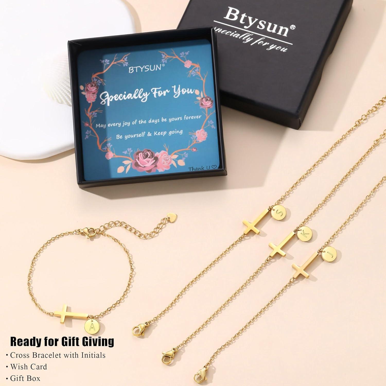 imageValentines Day Gifts for Her Cross Bracelet for Women Easter Basket Stuffers for Teens Gold Initial BraceletsChristian Gifts for Women Dainty Religious Baptism Religious Confirmation Communion Faith Jewelry for Daughter Mom Girlfriend1RGold Plated
