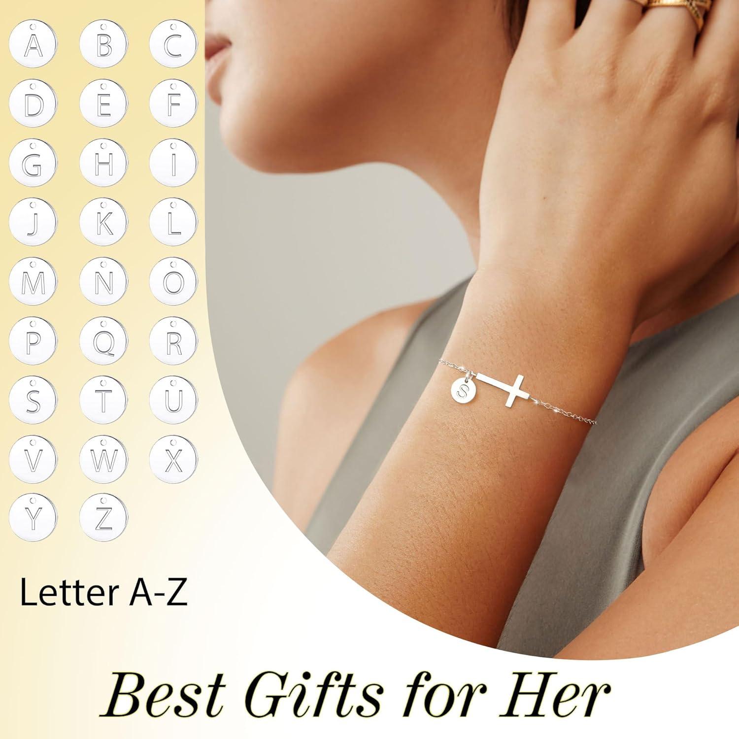 imageValentines Day Gifts for Her Cross Bracelet for Women Easter Basket Stuffers for Teens Gold Initial BraceletsChristian Gifts for Women Dainty Religious Baptism Religious Confirmation Communion Faith Jewelry for Daughter Mom GirlfriendXWhite Gold Plated