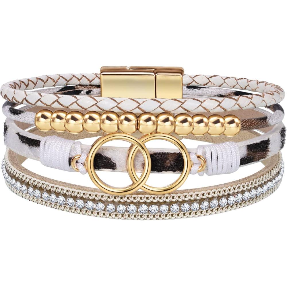 imageBracelets for WomenValentines Day Gifts for Her Teens Leather Bracelets for Women Mothers Day Gifts for Mom Birthday Gift Inspirational Gift for Daughter Wrap Bracelet Sister Friend Teen Girl Gift Layered Christmas JewelryWhite Leopard