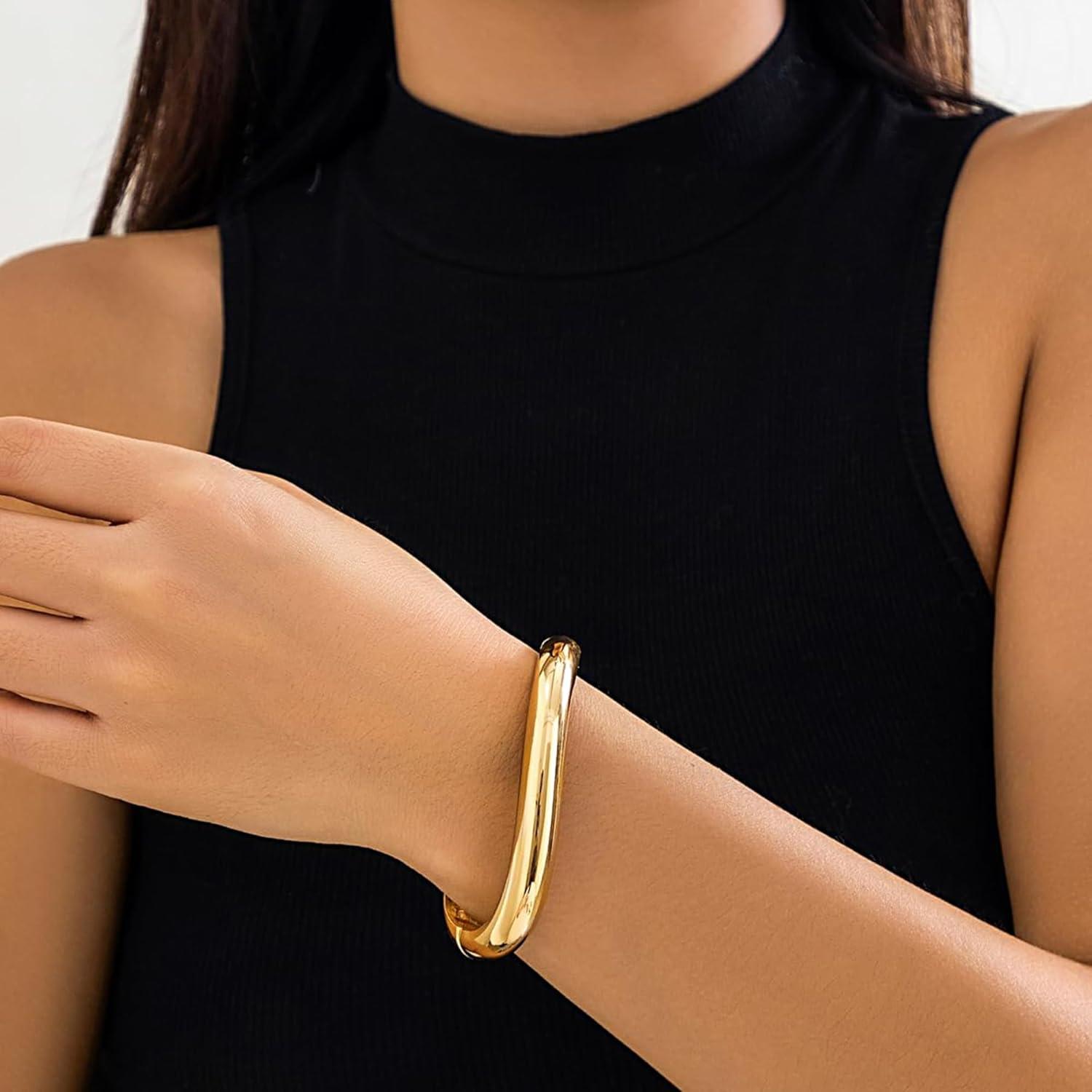imageChunky Gold Bracelet Gold Cuff Bangle Bracelets for Women Non Tarnish Teen Girl Gifts Trendy Stuff Wide Hinged Irregular Twisted Bangle Christmas Stocking Stuffers Minimalist Birthday Anniversary JewelryIrregular Bangle