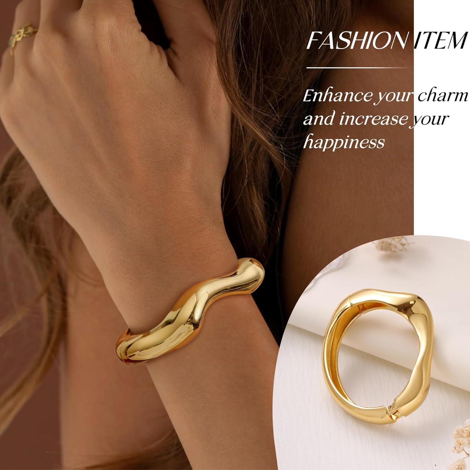 imageChunky Gold Bracelet Gold Cuff Bangle Bracelets for Women Non Tarnish Teen Girl Gifts Trendy Stuff Wide Hinged Irregular Twisted Bangle Christmas Stocking Stuffers Minimalist Birthday Anniversary JewelryTeardrop