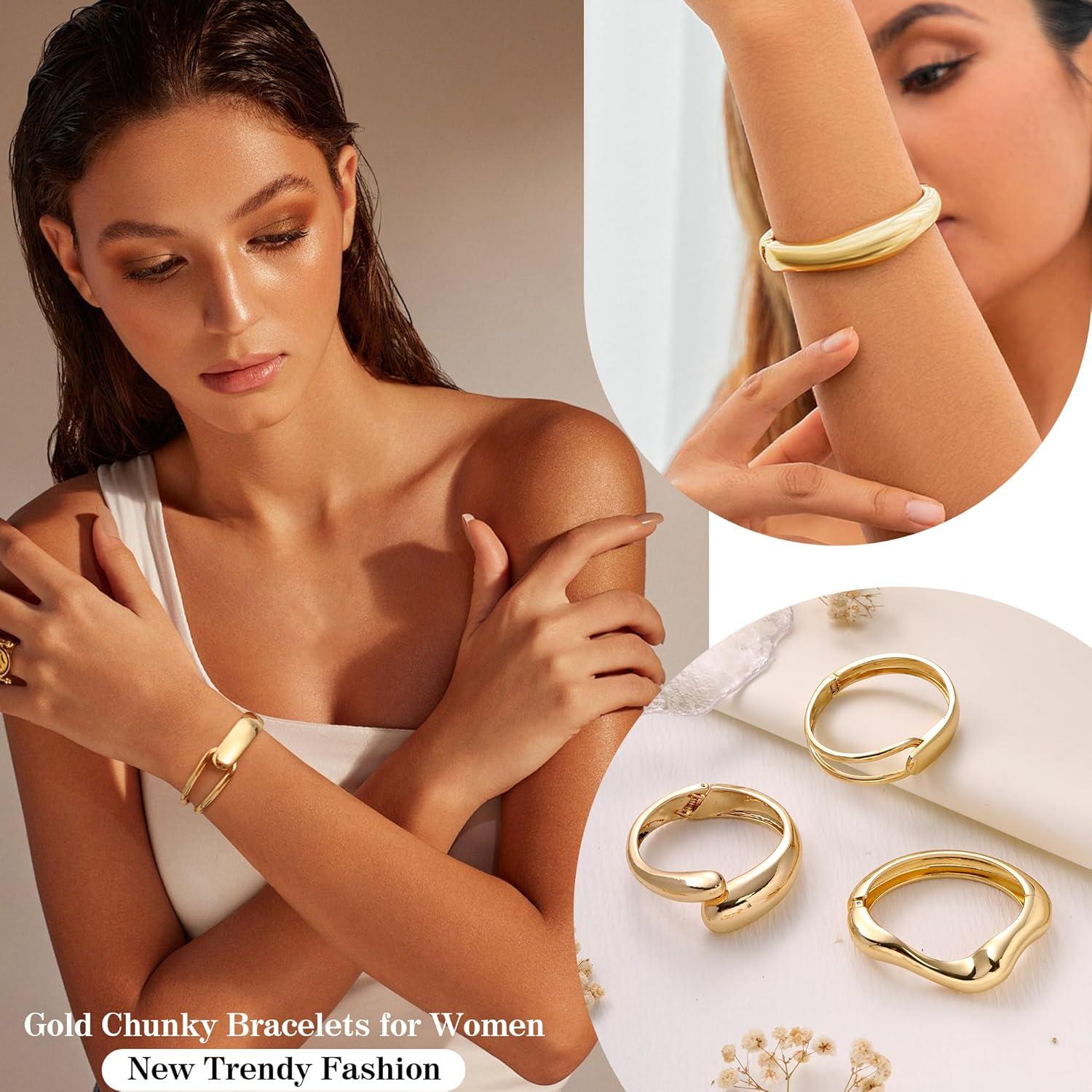 imageChunky Gold Bracelet Gold Cuff Bangle Bracelets for Women Non Tarnish Teen Girl Gifts Trendy Stuff Wide Hinged Irregular Twisted Bangle Christmas Stocking Stuffers Minimalist Birthday Anniversary JewelryIrregular Bangle