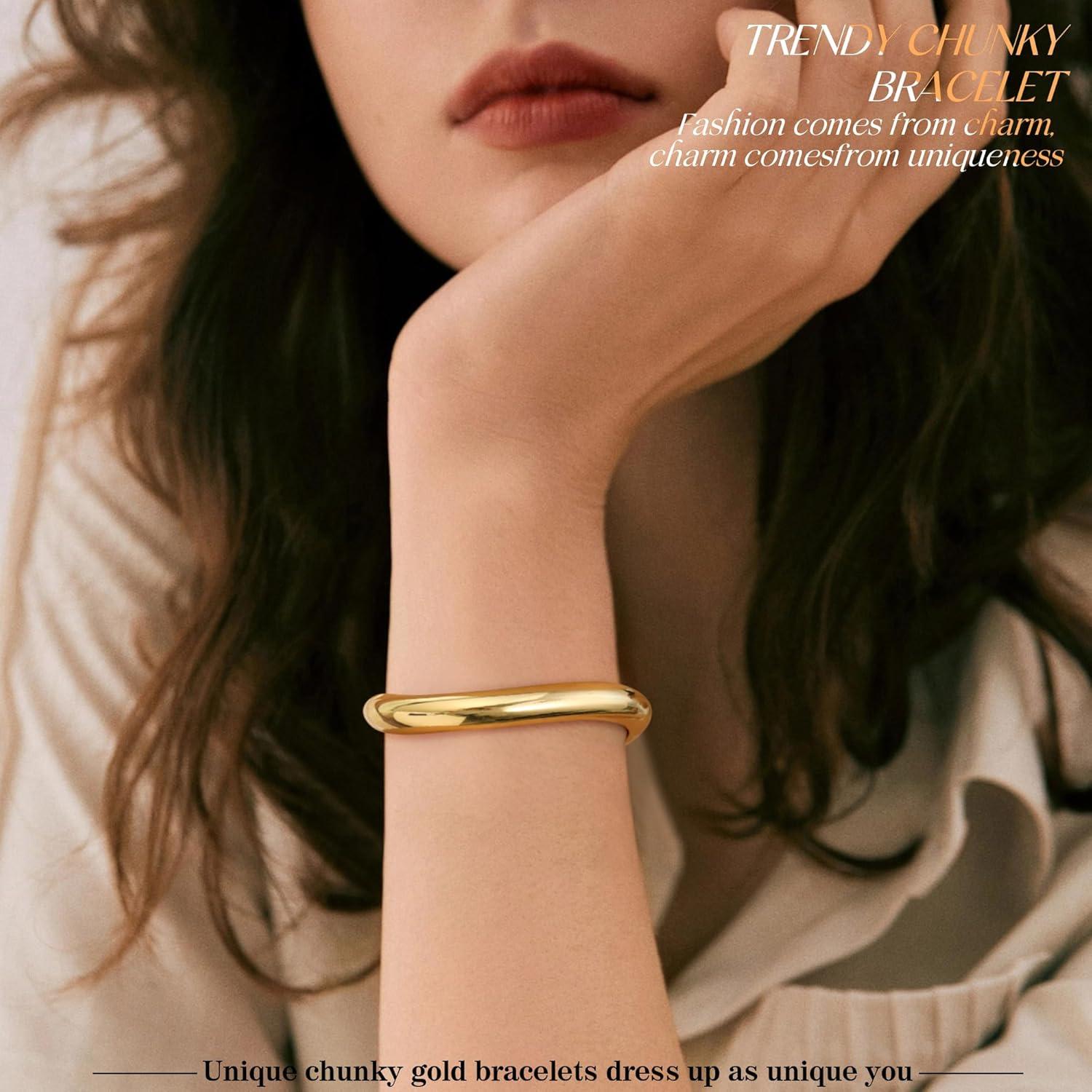 imageChunky Gold Bracelet Gold Cuff Bangle Bracelets for Women Non Tarnish Teen Girl Gifts Trendy Stuff Wide Hinged Irregular Twisted Bangle Christmas Stocking Stuffers Minimalist Birthday Anniversary JewelryIrregular Bangle