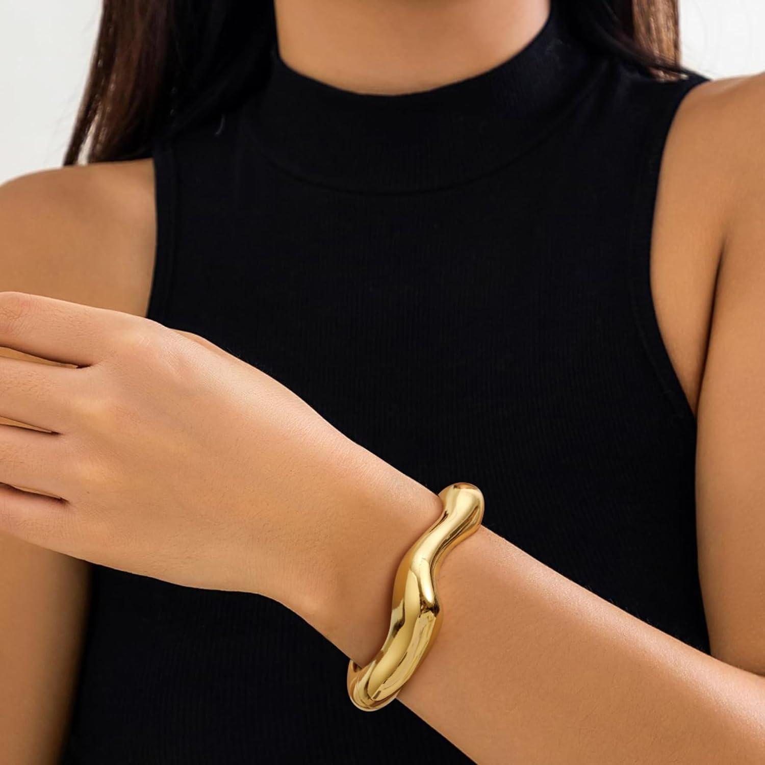 imageChunky Gold Bracelet Gold Cuff Bangle Bracelets for Women Non Tarnish Teen Girl Gifts Trendy Stuff Wide Hinged Irregular Twisted Bangle Christmas Stocking Stuffers Minimalist Birthday Anniversary JewelryTeardrop