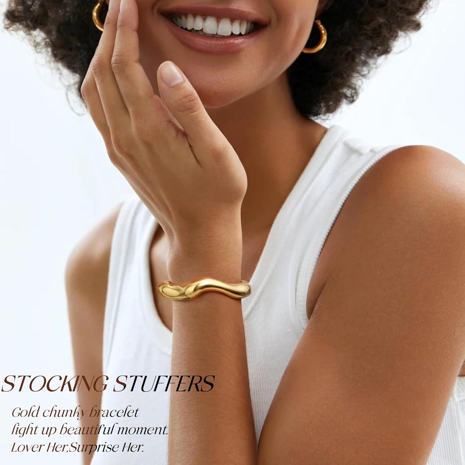 imageChunky Gold Bracelet Gold Cuff Bangle Bracelets for Women Non Tarnish Teen Girl Gifts Trendy Stuff Wide Hinged Irregular Twisted Bangle Christmas Stocking Stuffers Minimalist Birthday Anniversary JewelryTeardrop