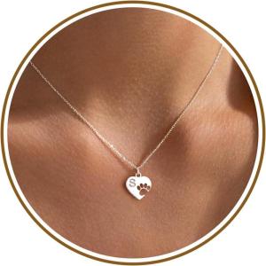 Dog Mom Gifts for Women, Dog Memorial Gifts for Loss of Dogs Initial Necklaces for Women Valentines Day Gift for Her Teens Pet Lover 14K Gold Plated Letter A-Z Breavement Sympathy Initial Necklace(White Gold Plated)
