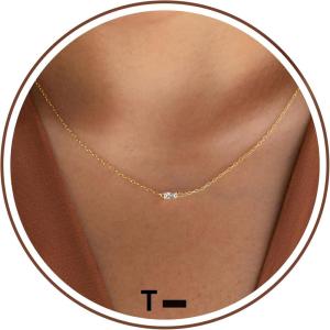 Gold Initial Necklace for Women, Dainty Gold Necklace with Morse Code Initial Necklaces for Women Trendy Letter Necklace with A-Z Crystal Choker Stocking Stuffers for Teen Birthday Christmas Jewelry(T)