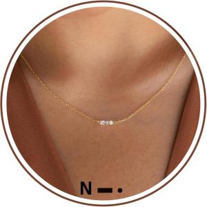 Gold Initial Necklace for Women, Dainty Gold Necklace with Morse Code Initial Necklaces for Women Trendy Letter Necklace with A-Z Crystal Choker Stocking Stuffers for Teen Birthday Christmas Jewelry(N)
