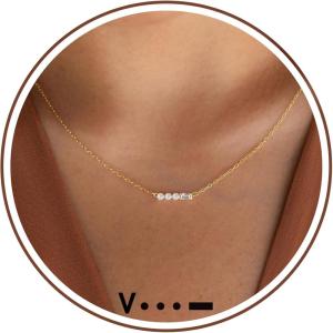 Gold Initial Necklace for Women, Dainty Gold Necklace with Morse Code Initial Necklaces for Women Trendy Letter Necklace with A-Z Crystal Choker Stocking Stuffers for Teen Birthday Christmas Jewelry(V)