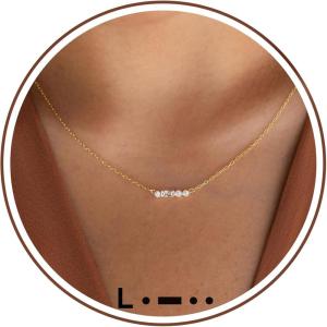 Gold Initial Necklace for Women, Dainty Gold Necklace with Morse Code Initial Necklaces for Women Trendy Letter Necklace with A-Z Crystal Choker Stocking Stuffers for Teen Birthday Christmas Jewelry(L)