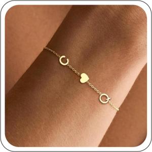 Gold Initial Bracelets for Women – Initial Bracelet Valentines Day Gifts for Her Teens Mothers Day Gifts for Mom Grandma Best Friend Birthday Gift for Women with 2 Initials Link Bracelet for Girlfriend Daughter(C-Q)