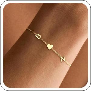 Gold Initial Bracelets for Women – Initial Bracelet Valentines Day Gifts for Her Teens Mothers Day Gifts for Mom Grandma Best Friend Birthday Gift for Women with 2 Initials Link Bracelet for Girlfriend Daughter(B-N)