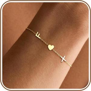 Gold Initial Bracelets for Women – Initial Bracelet Valentines Day Gifts for Her Teens Mothers Day Gifts for Mom Grandma Best Friend Birthday Gift for Women with 2 Initials Link Bracelet for Girlfriend Daughter(F-X)