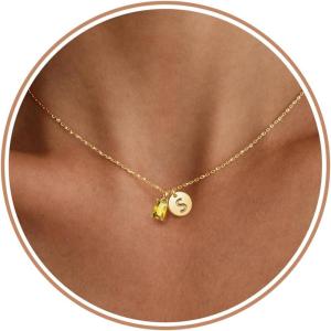 Initial Birthstone Necklace for Women, Dainty Gold Necklace for Women with Initial Birthday Gifts for Her Teen Trendy Stuff Letter A-Z Pendant Mothers Day Necklaces Gifts for Mom Daughter Sister Christmas Jewelry(11-Nov-Topaz)