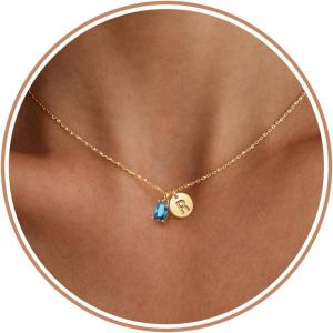 Initial Birthstone Necklace for Women, Dainty Gold Necklace for Women with Initial Birthday Gifts for Her Teen Trendy Stuff Letter A-Z Pendant Mothers Day Necklaces Gifts for Mom Daughter Sister Christmas Jewelry(１２－Ｄｅｃ－Ｔｕｒｑｕｏｉｓｅ)