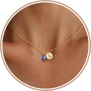 Initial Birthstone Necklace for Women, Dainty Gold Necklace for Women with Initial Birthday Gifts for Her Teen Trendy Stuff Letter A-Z Pendant Mothers Day Necklaces Gifts for Mom Daughter Sister Christmas Jewelry(09-Sep-Sapphire)