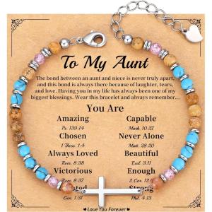 Cross Bracelet for Women, Christian Gifts for Women Valentines Day Gifts for Her Easter Basket Stuffers for Teens Beaded Bracelets Adjustable Faith Religious Confirmation Communion Bracelet for Best Friend Daughter Mom Faith Birthday Anniversary Jewelry(Turquoise)