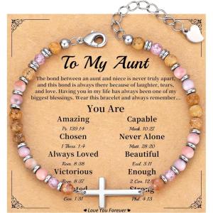 Cross Bracelet for Women, Christian Gifts for Women Valentines Day Gifts for Her Easter Basket Stuffers for Teens Beaded Bracelets Adjustable Faith Religious Confirmation Communion Bracelet for Best Friend Daughter Mom Faith Birthday Anniversary Jewelry(Pink Zebra Jasper)