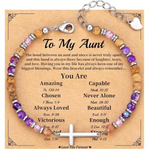 Cross Bracelet for Women, Christian Gifts for Women Valentines Day Gifts for Her Easter Basket Stuffers for Teens Beaded Bracelets Adjustable Faith Religious Confirmation Communion Bracelet for Best Friend Daughter Mom Faith Birthday Anniversary Jewelry(Purple Imperial Jasper)