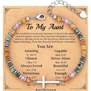 Cross Bracelet for Women, Christian Gifts for Women Valentines Day Gifts for Her Easter Basket Stuffers for Teens Beaded Bracelets Adjustable Faith Religious Confirmation Communion Bracelet for Best Friend Daughter Mom Faith Birthday Anniversary Jewelry(Green Turquoise)