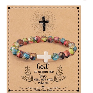 Graduation Gifts for Daughter Her, Christian Gifts for Women Stocking Stuffers for Teens Cross Bracelets Imperial Nature Stone Bead Bracelet Confirmation Baptism Gift for Teen Girls Christmas Religious Gift Cathlic Faith Jewelry(Colorful)