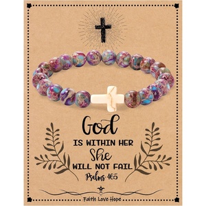 Graduation Gifts for Daughter Her, Christian Gifts for Women Stocking Stuffers for Teens Cross Bracelets Imperial Nature Stone Bead Bracelet Confirmation Baptism Gift for Teen Girls Christmas Religious Gift Cathlic Faith Jewelry(Purple)
