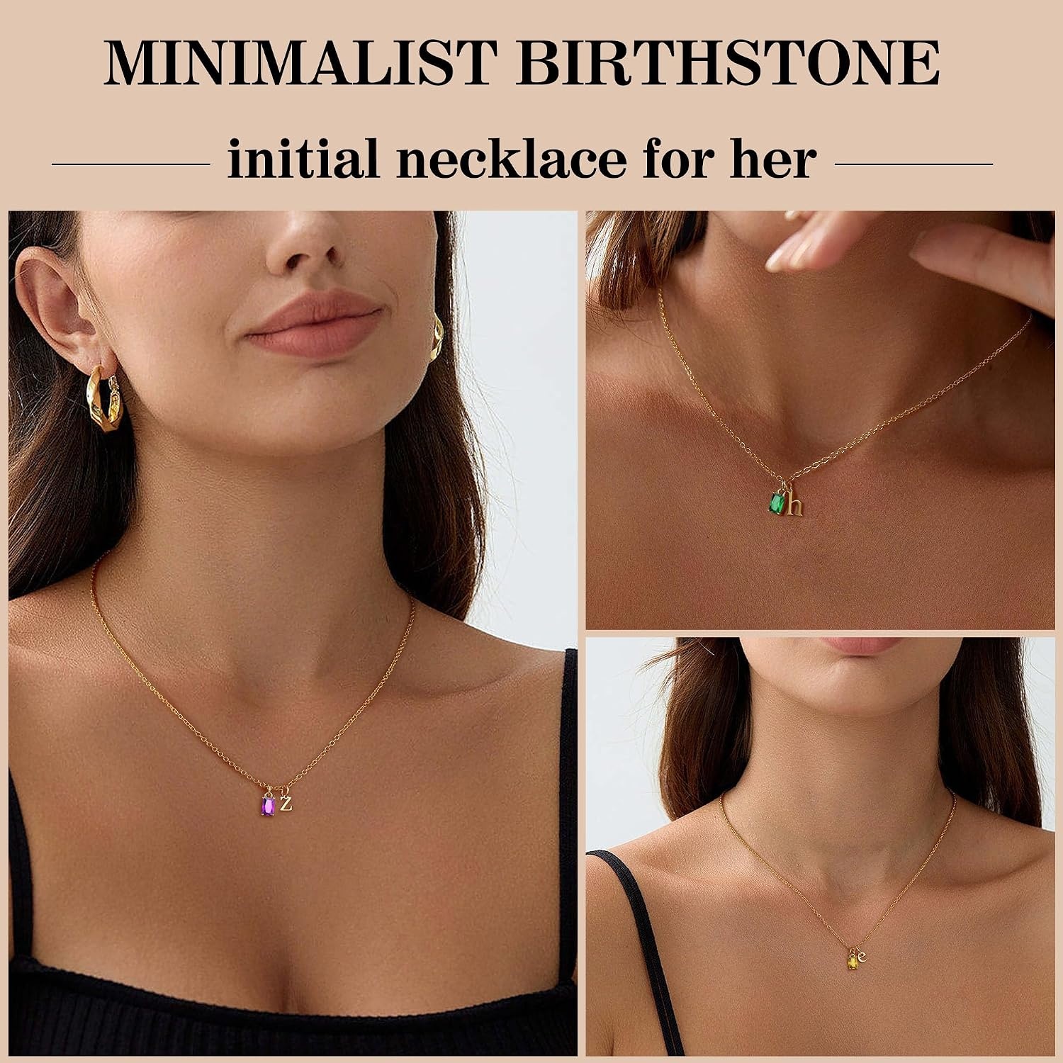 image:imageBtysun Birthstone Necklace for Women Birthday Gifts for Teen 14K Filled Gold Initial Necklace Initial AZ Birthstone Pendant Necklace Mom Birthday Gifts Valentines Day Gift for Girlfriend Her04AprCrystal