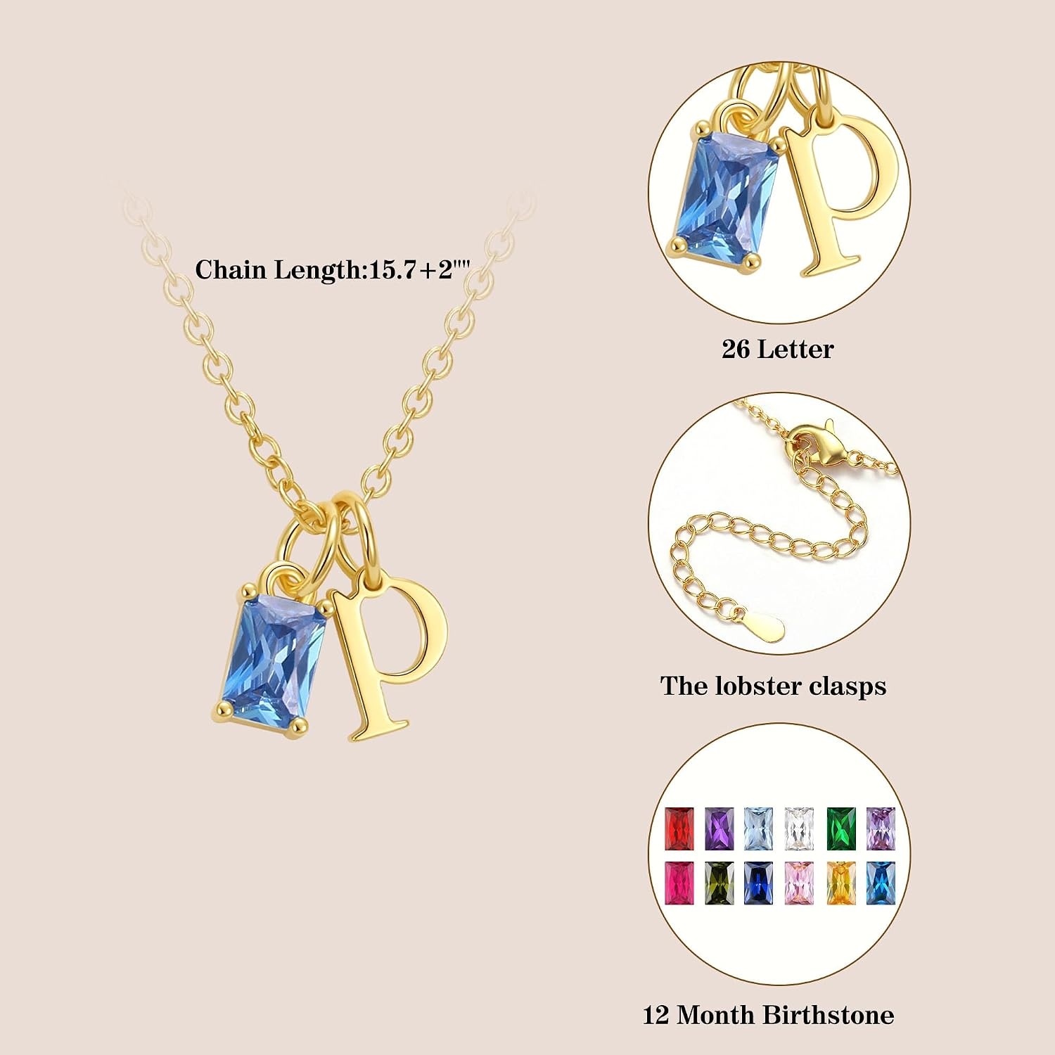 image:imageBtysun Birthstone Necklace for Women Birthday Gifts for Teen 14K Filled Gold Initial Necklace Initial AZ Birthstone Pendant Necklace Mom Birthday Gifts Valentines Day Gift for Girlfriend Her12DecBlue Zircon