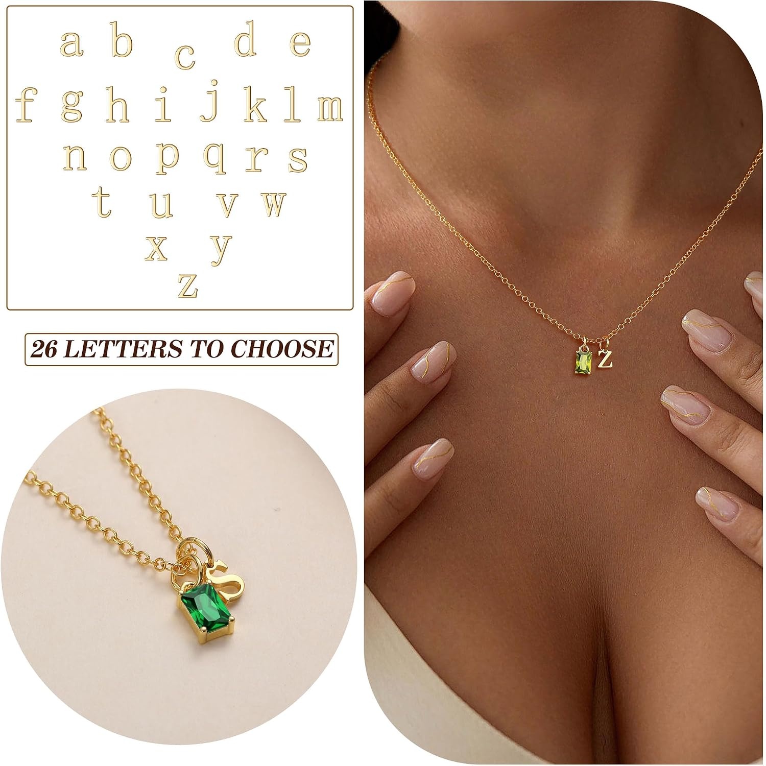 image:imageBtysun Birthstone Necklace for Women Birthday Gifts for Teen 14K Filled Gold Initial Necklace Initial AZ Birthstone Pendant Necklace Mom Birthday Gifts Valentines Day Gift for Girlfriend Her08AugPeridot