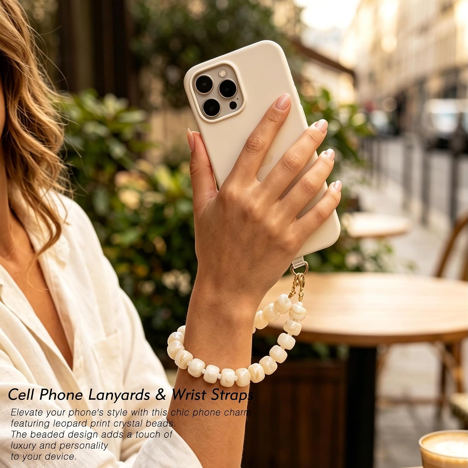 image:imageBtysun Phone Wrist Strap Beaded Cell Phone Lanyard with Tether Tab Anti Theft Cellphone Wrist Strap Detachable Y2K Camera Iphone Accessories Gifts for Women Daughter SisterCream White