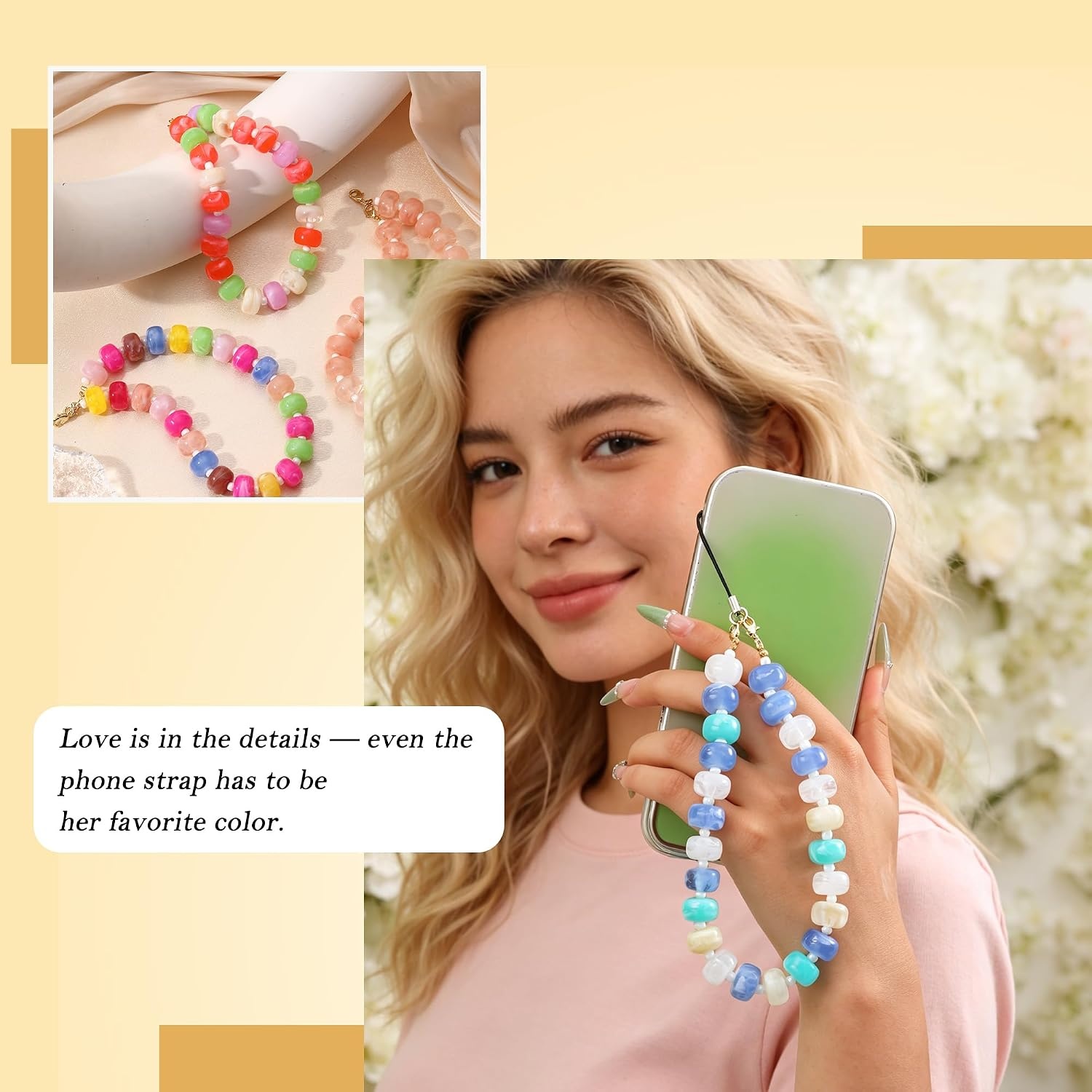 image:imageBtysun Phone Wrist Strap Beaded Cell Phone Lanyard with Tether Tab Anti Theft Cellphone Wrist Strap Detachable Y2K Camera Iphone Accessories Gifts for Women Daughter SisterCream White