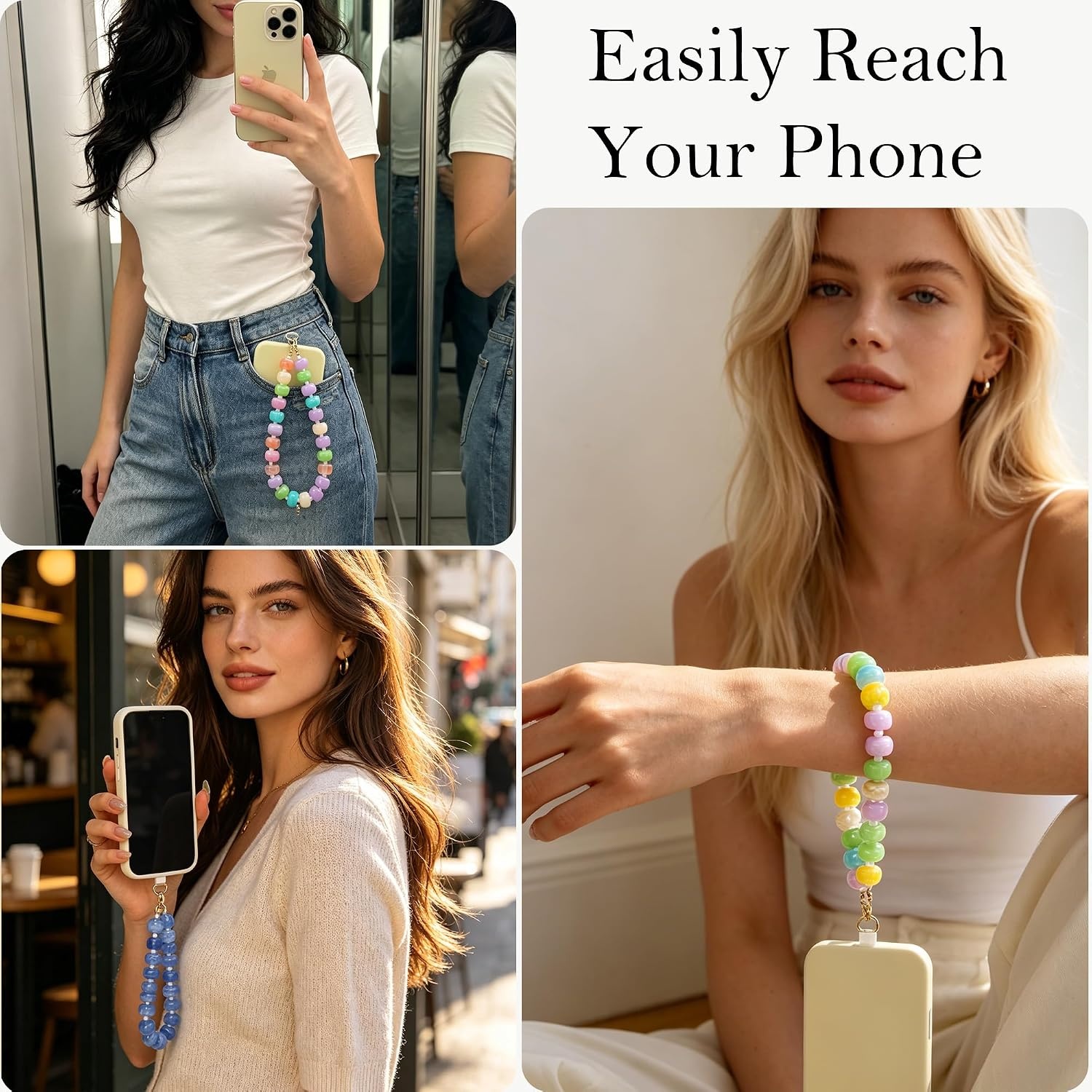 image:imageBtysun Phone Wrist Strap Beaded Cell Phone Lanyard with Tether Tab Anti Theft Cellphone Wrist Strap Detachable Y2K Camera Iphone Accessories Gifts for Women Daughter SisterCream White