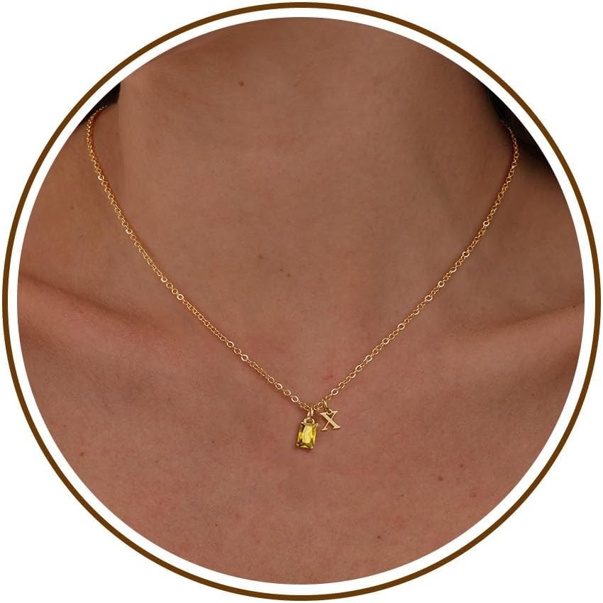image:imageBtysun Birthstone Necklace for Women Birthday Gifts for Teen 14K Filled Gold Initial Necklace Initial AZ Birthstone Pendant Necklace Mom Birthday Gifts Valentines Day Gift for Girlfriend Her11NovCitrine