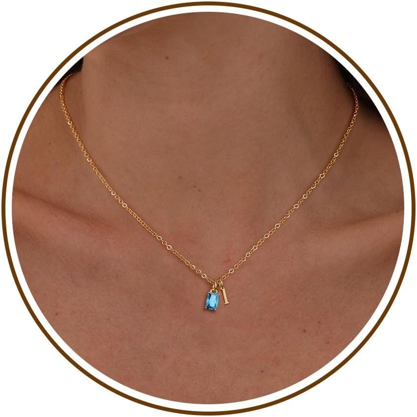 image:imageBtysun Birthstone Necklace for Women Birthday Gifts for Teen 14K Filled Gold Initial Necklace Initial AZ Birthstone Pendant Necklace Mom Birthday Gifts Valentines Day Gift for Girlfriend Her03MarAquamarine
