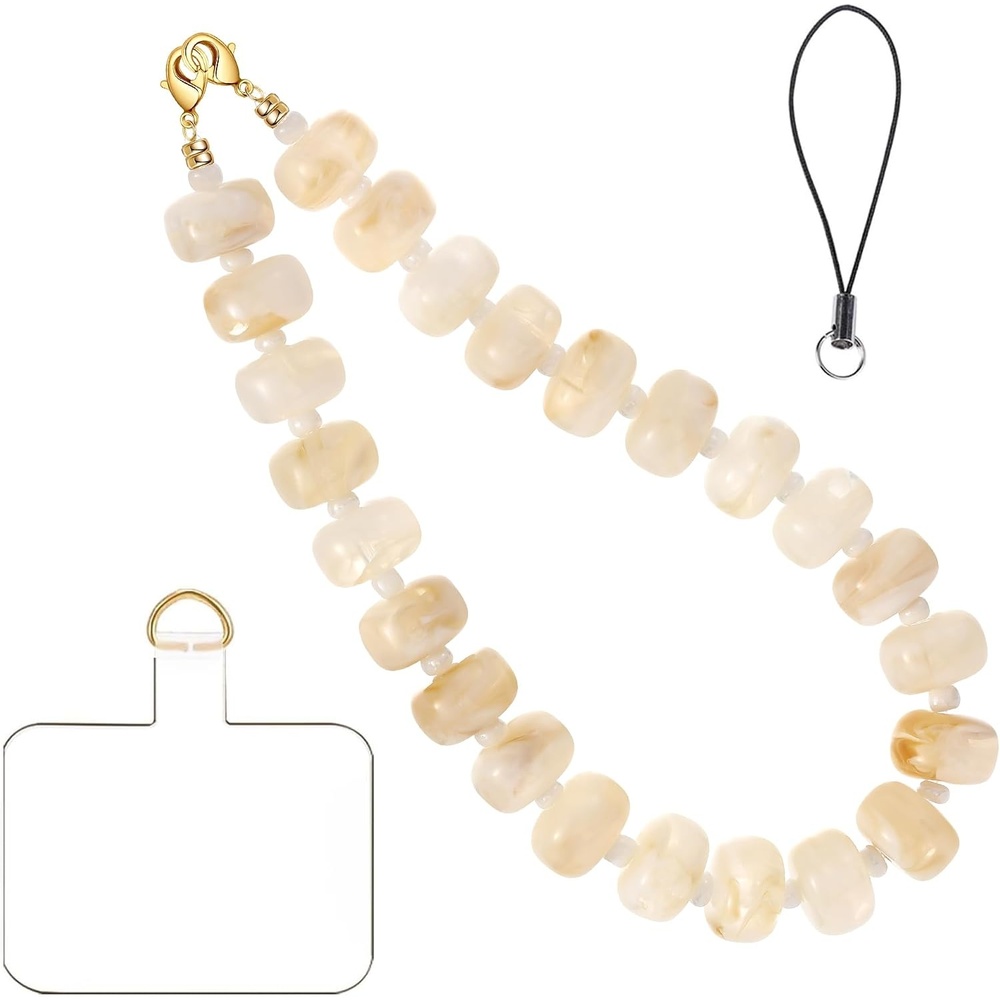 image:imageBtysun Phone Wrist Strap Beaded Cell Phone Lanyard with Tether Tab Anti Theft Cellphone Wrist Strap Detachable Y2K Camera Iphone Accessories Gifts for Women Daughter SisterCream White