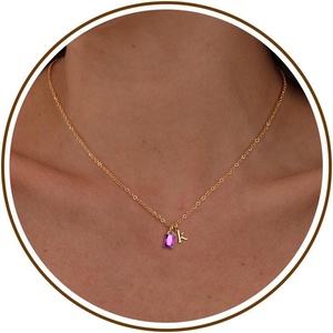 Btysun Birthstone Necklace for Women Birthday Gifts for Teen 14K Filled Gold Initial Necklace Initial A-Z Birthstone Pendant Necklace Mom Birthday Gifts Valentine’s Day Gift for Girlfriend Her(06-Jun-Alexandrite)