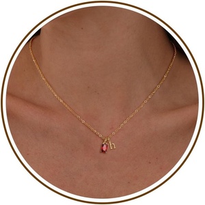 Btysun Birthstone Necklace for Women Birthday Gifts for Teen 14K Filled Gold Initial Necklace Initial A-Z Birthstone Pendant Necklace Mom Birthday Gifts Valentine’s Day Gift for Girlfriend Her(01-Jan-Garnet)