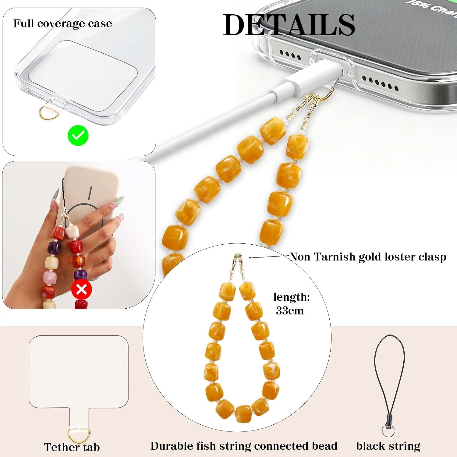 image:imageBeaded Phone Charm Wrist Strap with Tether Tab Anti Theft Cell Phone Wrist Strap Detachable HandsFree Chunky Bead Camera Lanyard for Women Colorful Summer Birthday Gifts for Friends Her DaughterEmerald