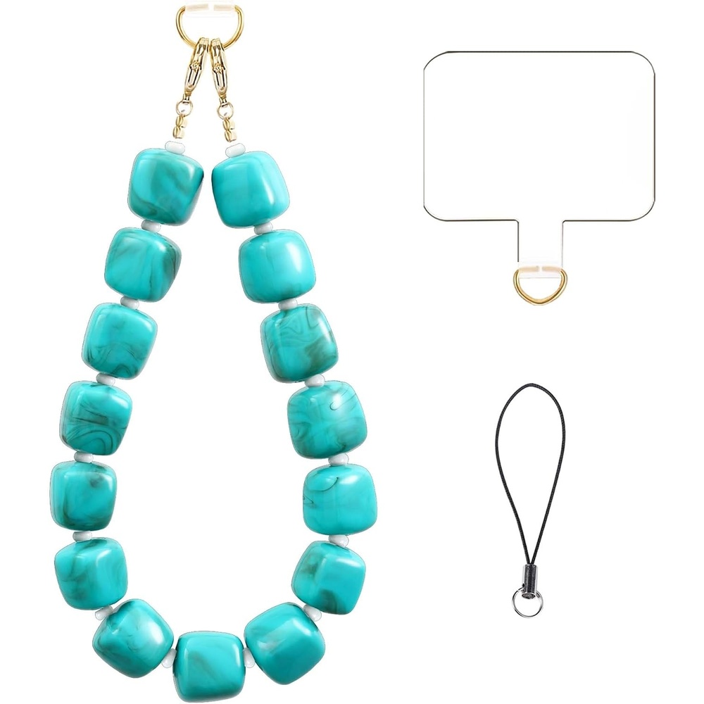 image:imageBeaded Phone Charm Wrist Strap with Tether Tab Anti Theft Cell Phone Wrist Strap Detachable HandsFree Chunky Bead Camera Lanyard for Women Colorful Summer Birthday Gifts for Friends Her DaughterTurquoise