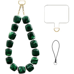Beaded Phone Charm Wrist Strap with Tether Tab Anti Theft Cell Phone Wrist Strap Detachable Hands-Free Chunky Bead Camera Lanyard for Women Colorful Summer Birthday Gifts for Friends Her Daughter(Emerald)
