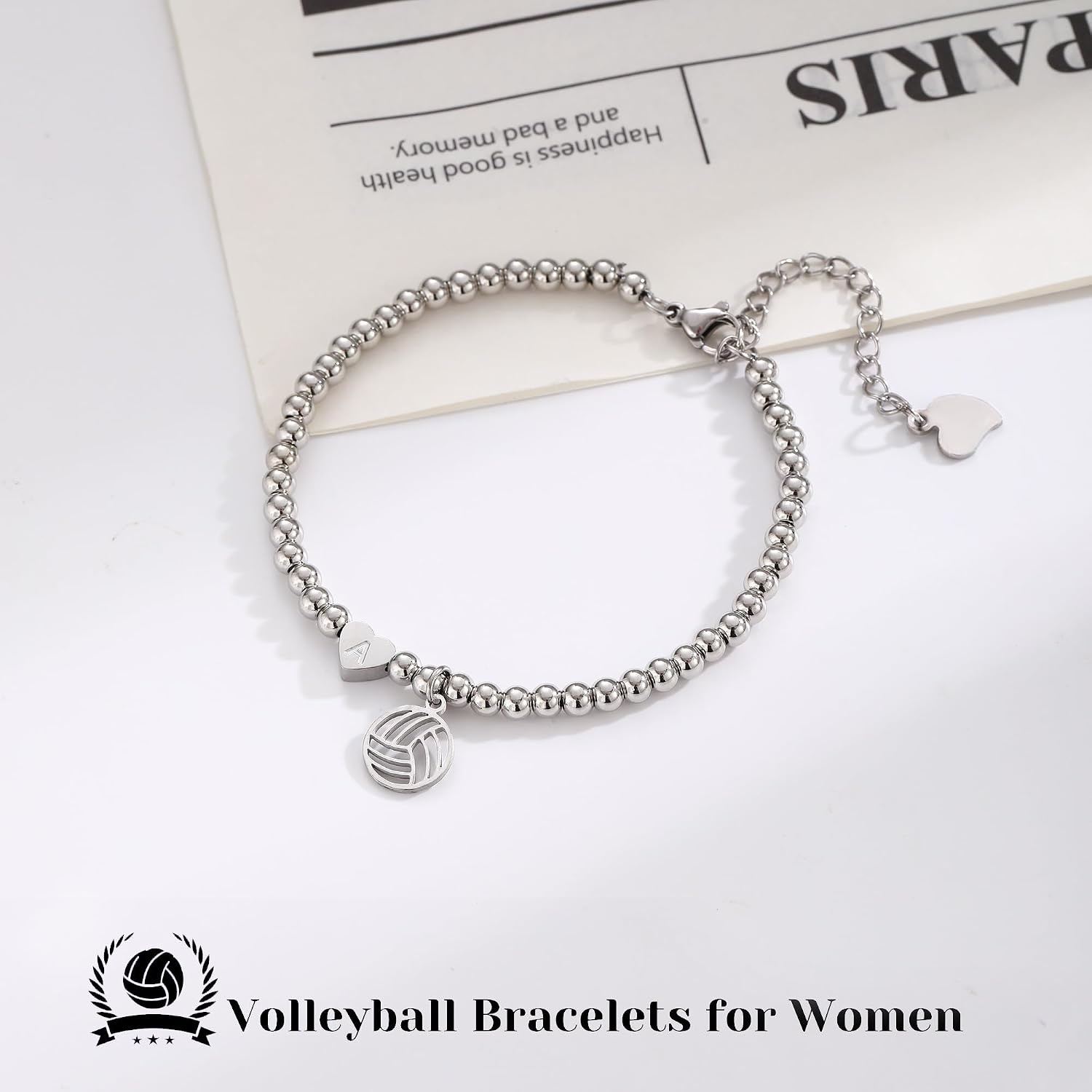 image:imageVolleyball Stuff Volleyball Gifts Stocking Stuffers for Teens Initial Bracelet Adjustable Letter AZ Gold Beaded Bracelets for Women Heart Link Valentines Day Gift Basket Christmas Graduation Jewelry1N