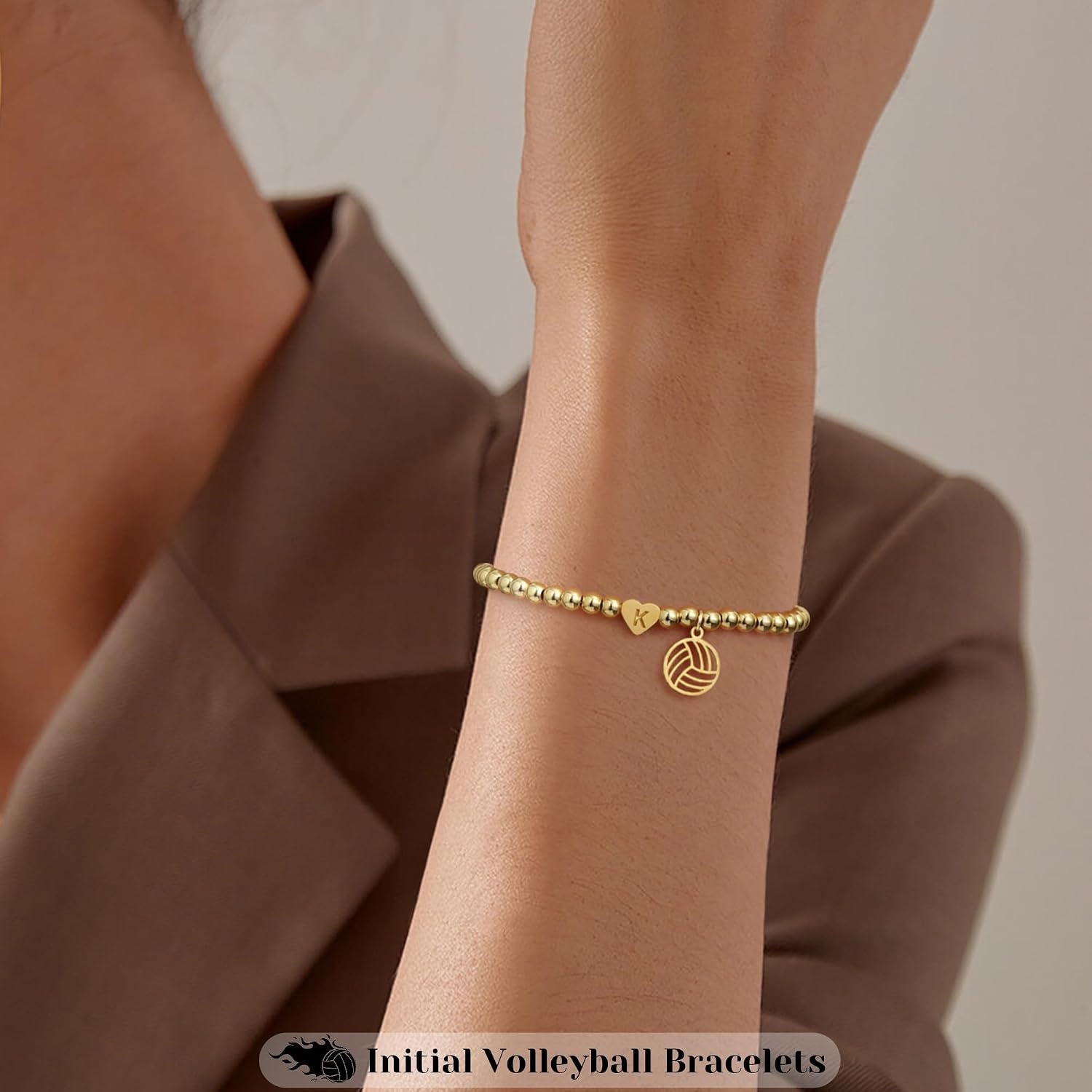 image:imageVolleyball Stuff Volleyball Gifts Stocking Stuffers for Teens Initial Bracelet Adjustable Letter AZ Gold Beaded Bracelets for Women Heart Link Valentines Day Gift Basket Christmas Graduation JewelryX
