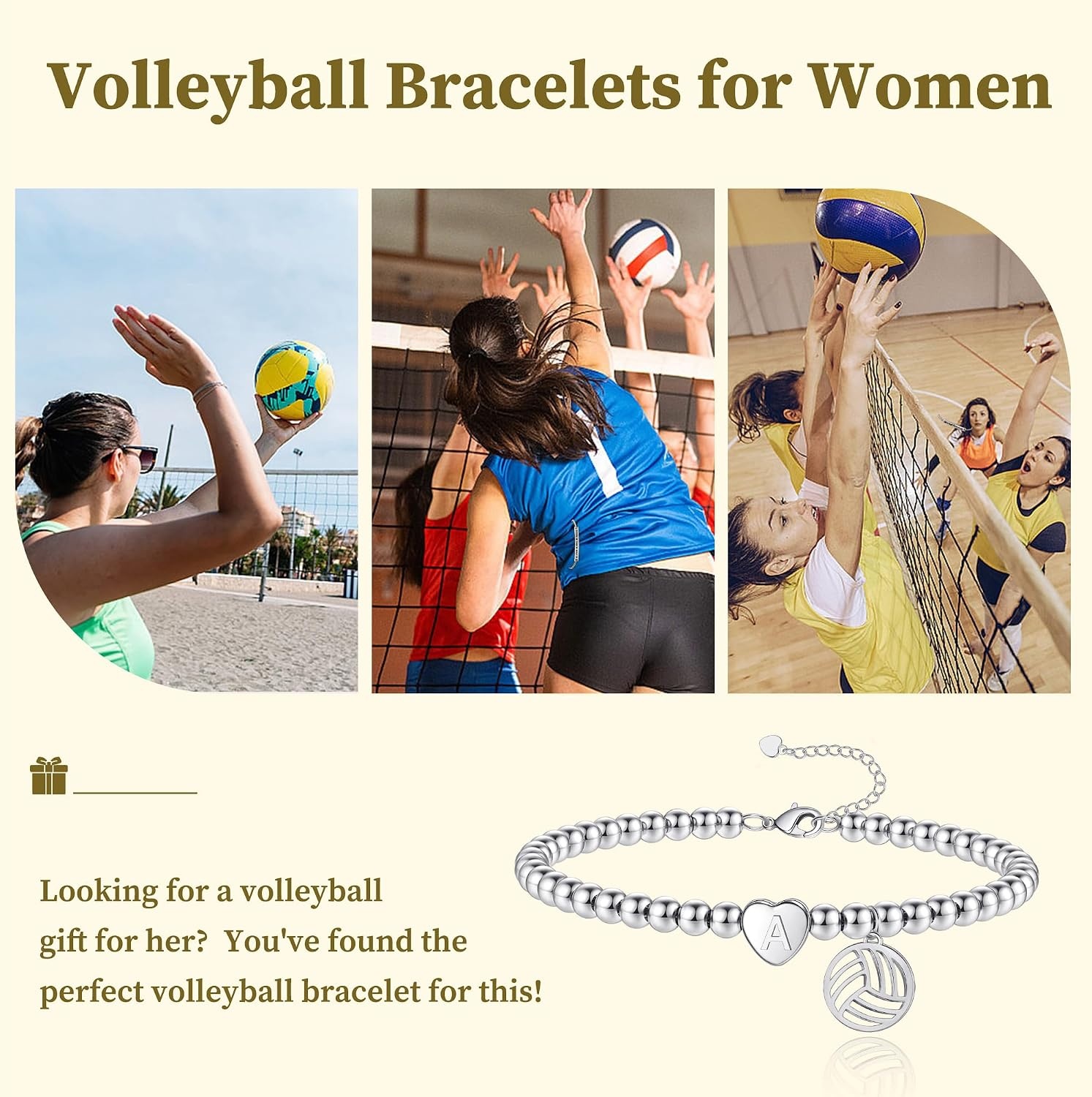 image:imageVolleyball Stuff Volleyball Gifts Stocking Stuffers for Teens Initial Bracelet Adjustable Letter AZ Gold Beaded Bracelets for Women Heart Link Valentines Day Gift Basket Christmas Graduation Jewelry1Y