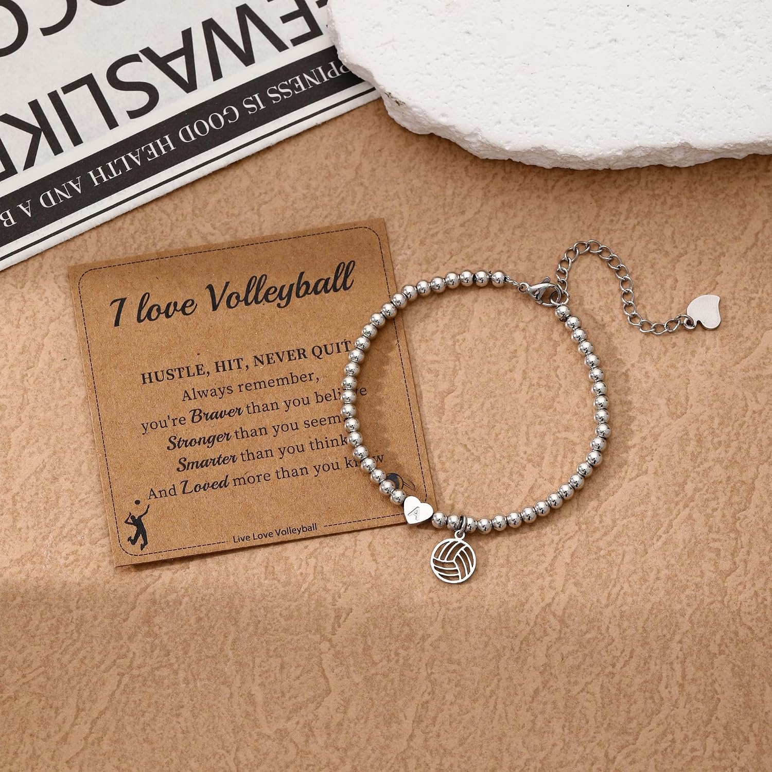 image:imageVolleyball Stuff Volleyball Gifts Stocking Stuffers for Teens Initial Bracelet Adjustable Letter AZ Gold Beaded Bracelets for Women Heart Link Valentines Day Gift Basket Christmas Graduation Jewelry1G