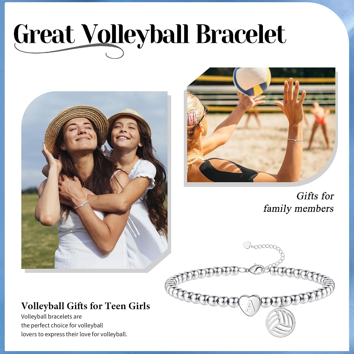 image:imageVolleyball Stuff Volleyball Gifts Stocking Stuffers for Teens Initial Bracelet Adjustable Letter AZ Gold Beaded Bracelets for Women Heart Link Valentines Day Gift Basket Christmas Graduation Jewelry1R