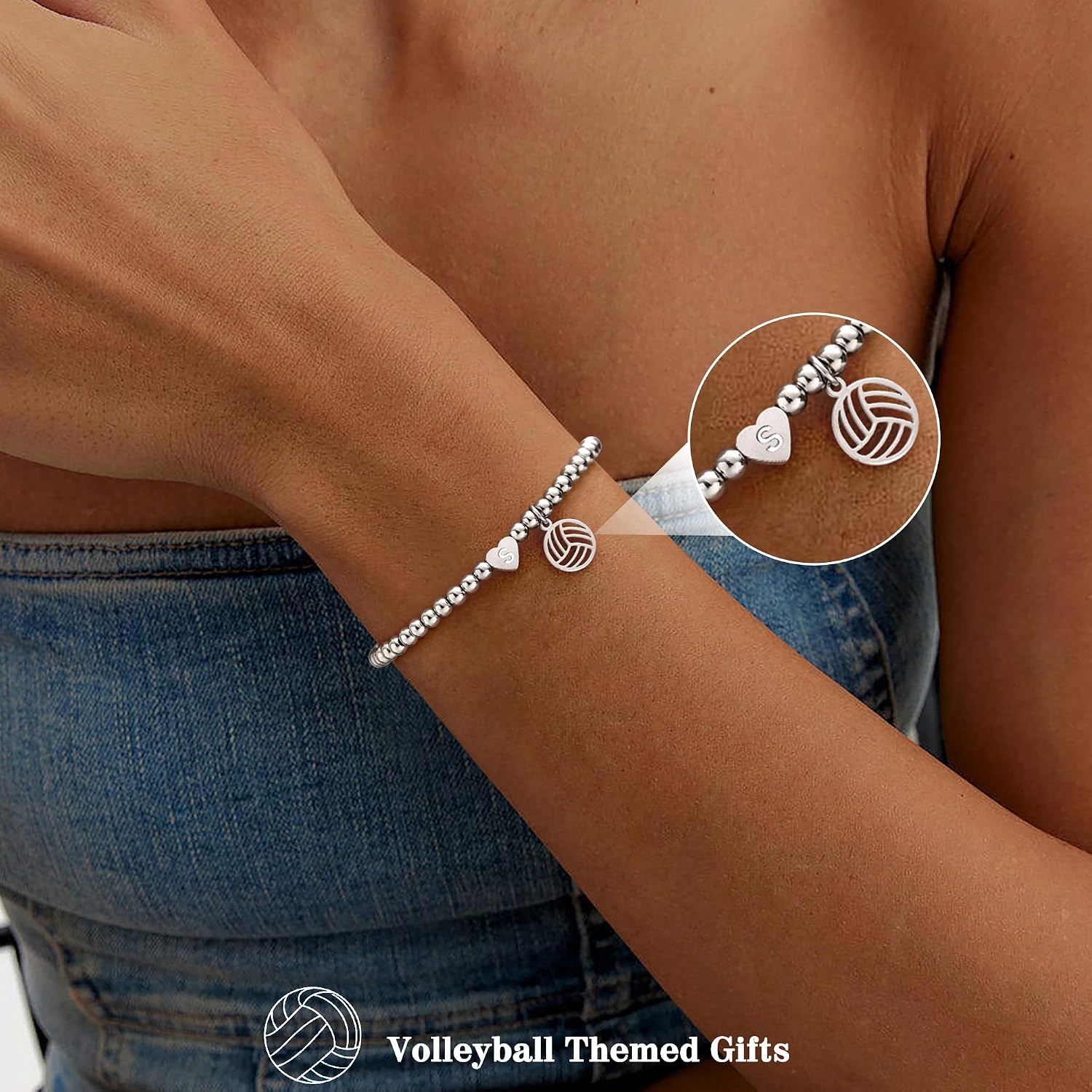 image:imageVolleyball Stuff Volleyball Gifts Stocking Stuffers for Teens Initial Bracelet Adjustable Letter AZ Gold Beaded Bracelets for Women Heart Link Valentines Day Gift Basket Christmas Graduation Jewelry1D