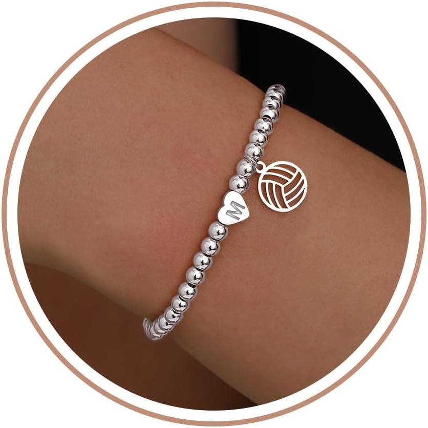 image:imageVolleyball Stuff Volleyball Gifts Stocking Stuffers for Teens Initial Bracelet Adjustable Letter AZ Gold Beaded Bracelets for Women Heart Link Valentines Day Gift Basket Christmas Graduation Jewelry1M