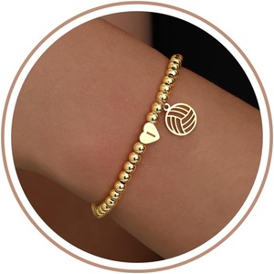 Volleyball Stuff, Volleyball Gifts Stocking Stuffers for Teens Initial Bracelet Adjustable Letter A-Z Gold Beaded Bracelets for Women Heart Link Valentines Day Gift Basket Christmas Graduation Jewelry(I)